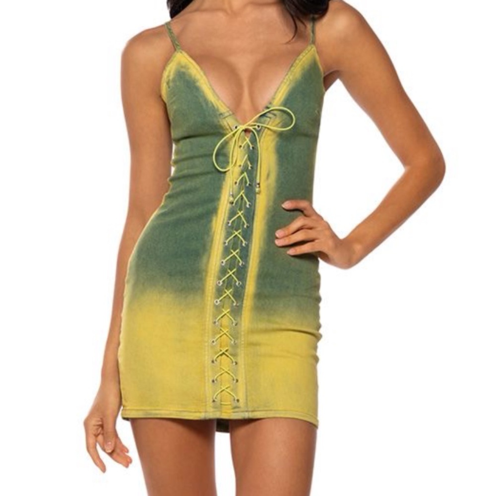 Akira Green Denim Stretch Corset Bodycon Dress